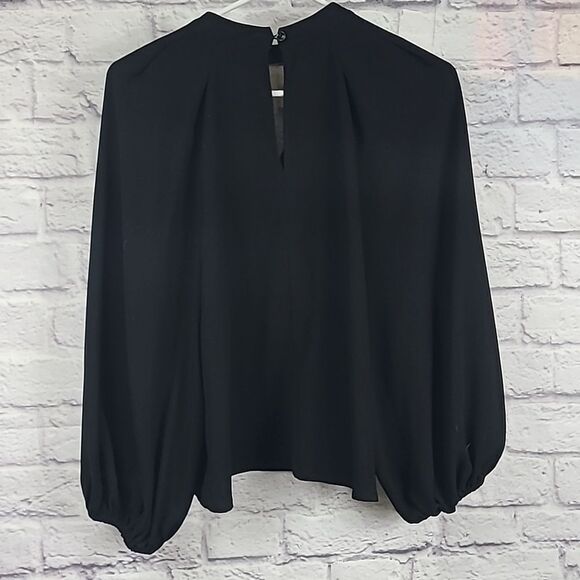 Leith Black Balloon Sleeve Choker Long Sleeve Blouse V-neck Popover Puffy Girly - Picture 11 of 11